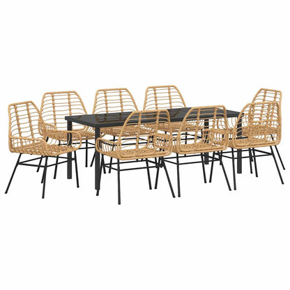 Garden Dining Set 9 pcs Brown Poly Rattan
