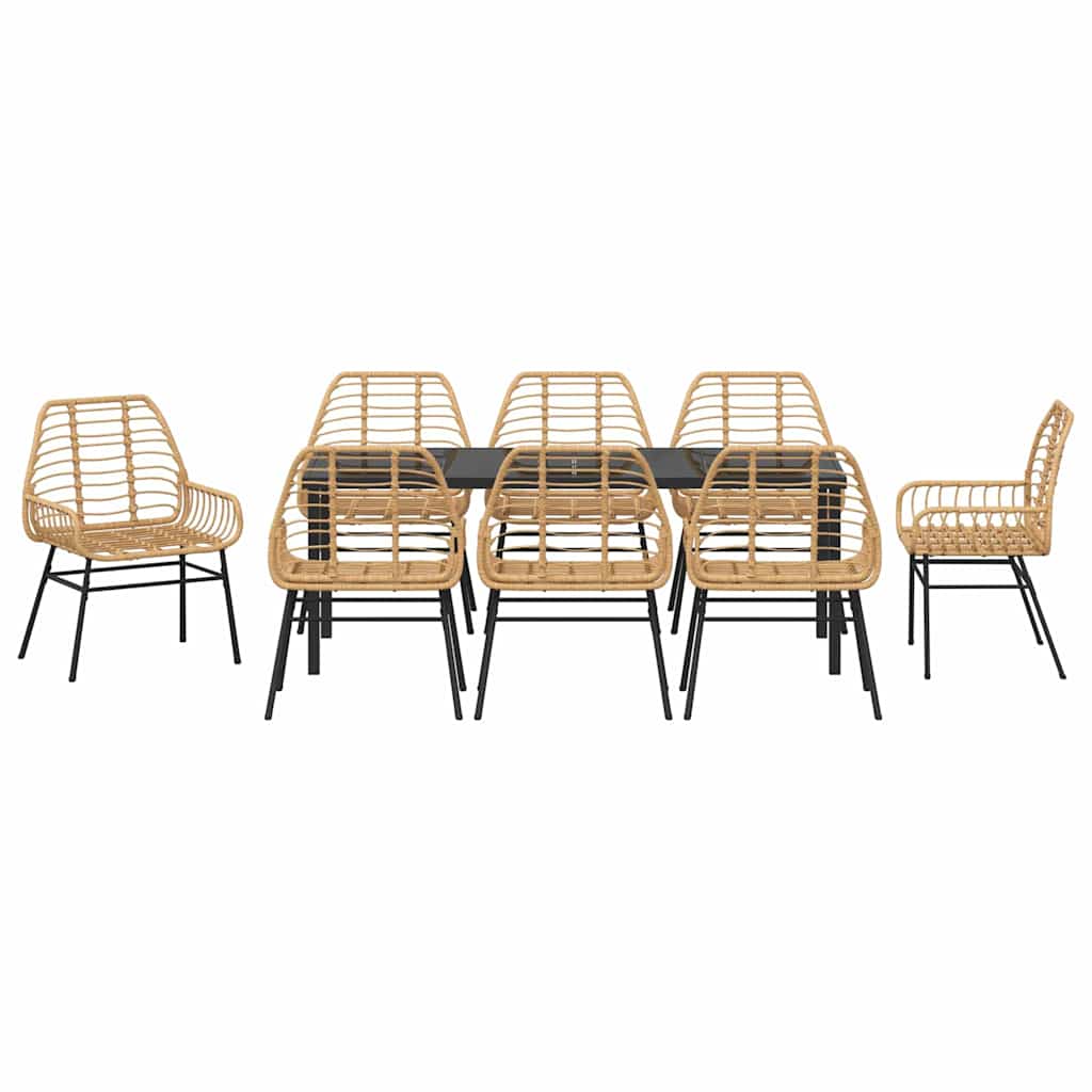 Garden Dining Set 9 pcs Brown Poly Rattan