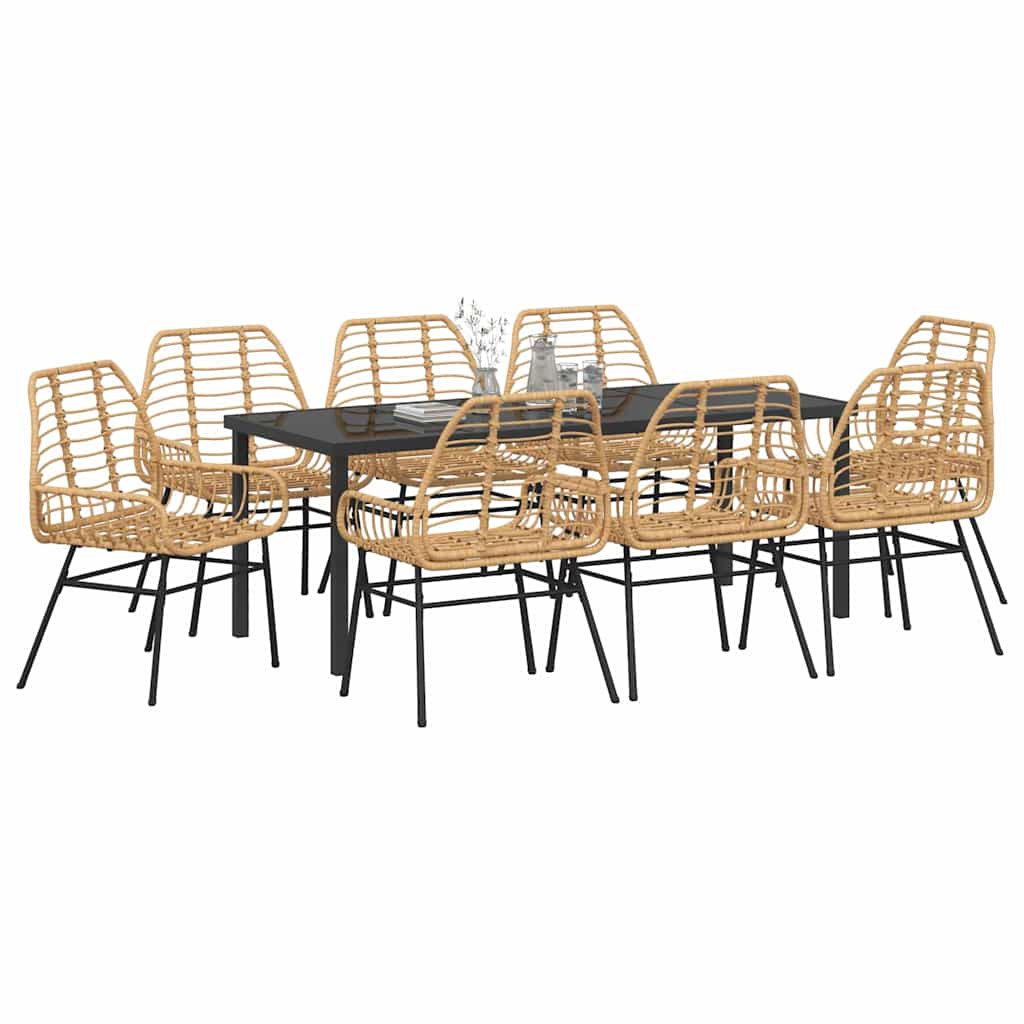 Garden Dining Set 9 pcs Brown Poly Rattan