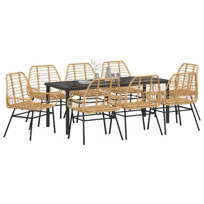 Garden Dining Set 9 pcs Brown Poly Rattan