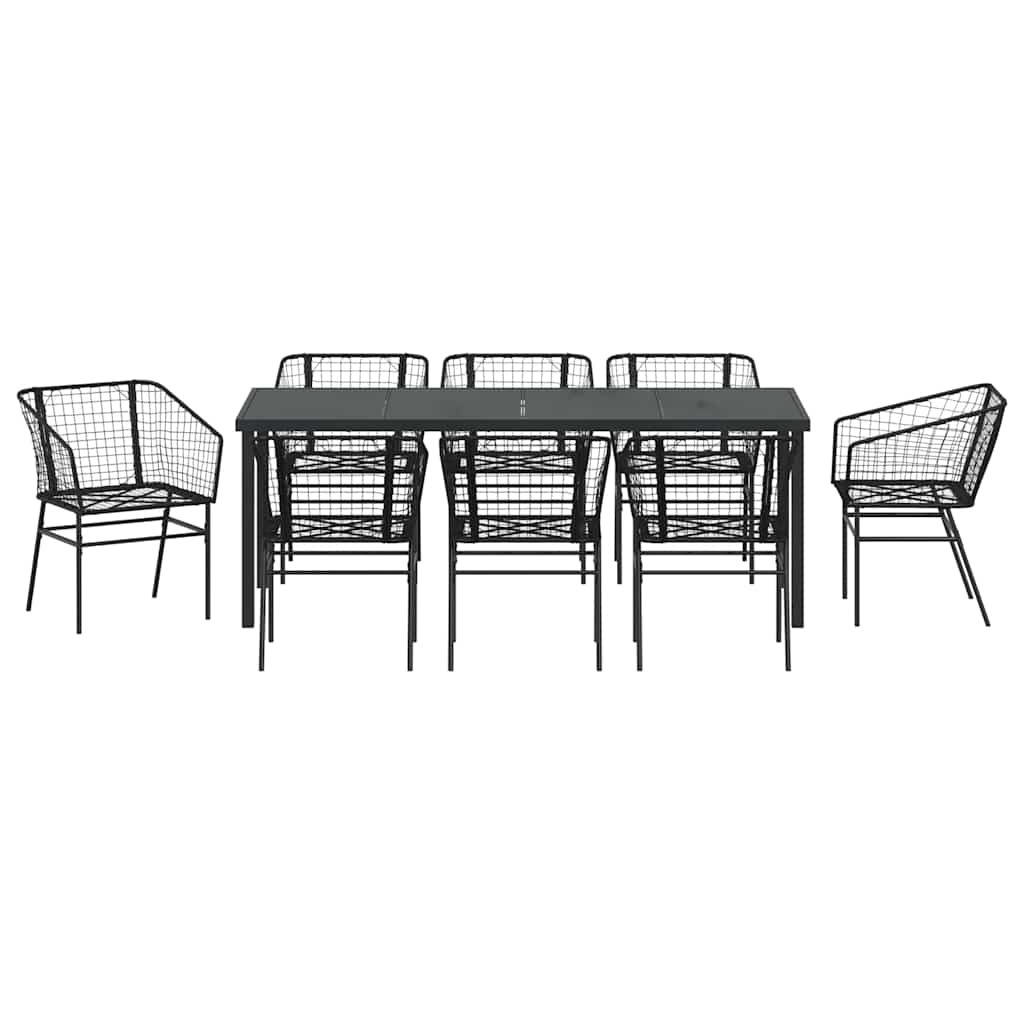 Garden Dining Set 9 pcs Black Poly Rattan