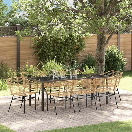 Garden Dining Set 9 pcs Brown Poly Rattan