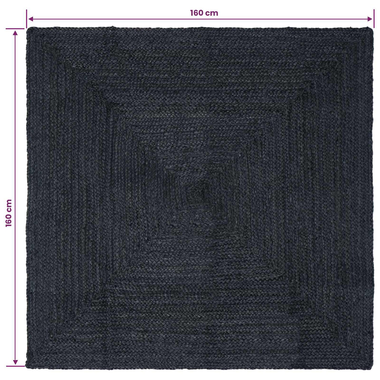 Area Rugs Square Dark Grey 160 x 160 cm Jute
