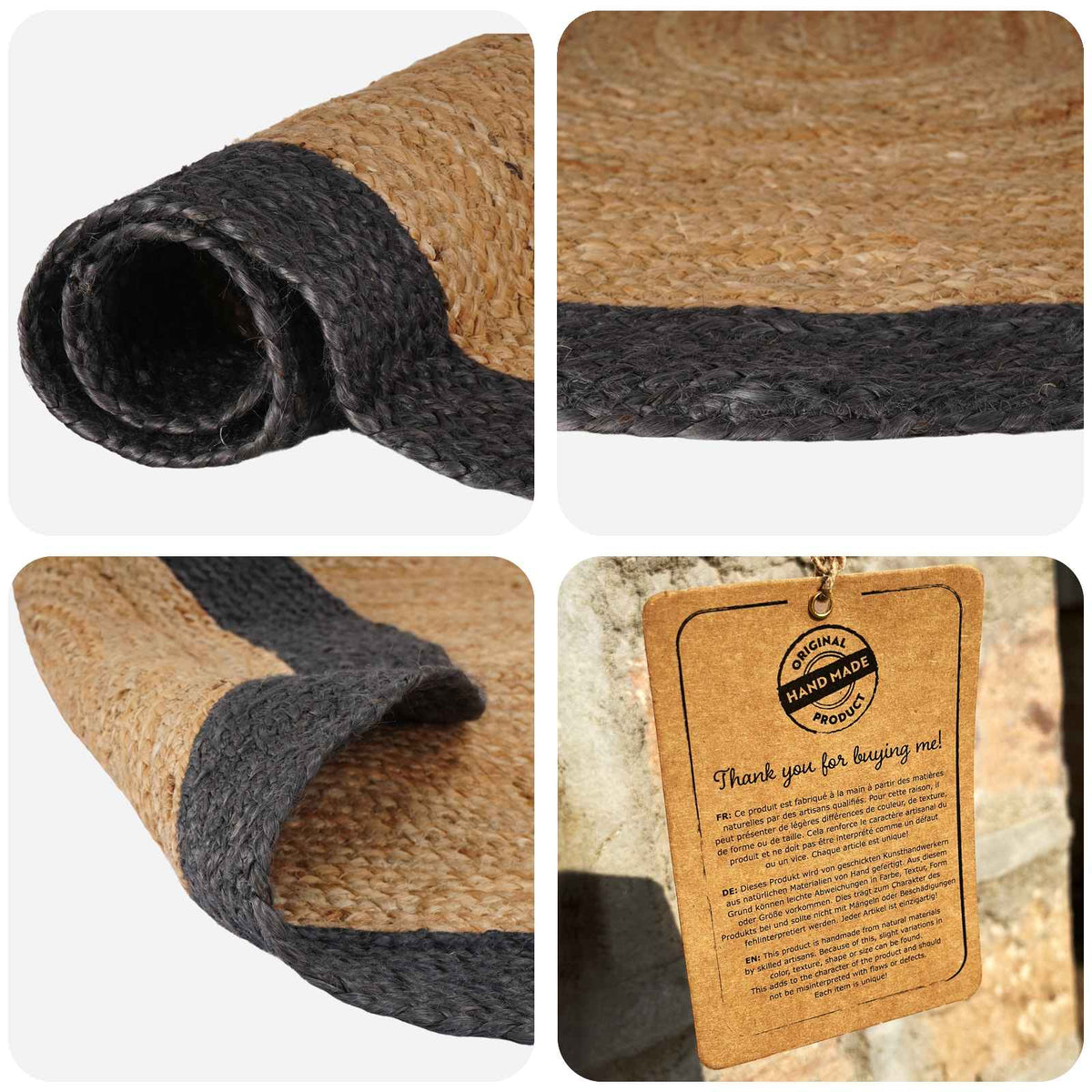 Area Rug Dark Grey 122 x 183 cm Jute