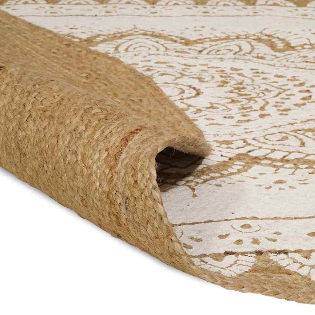 Area Rugs Floral Natural with White Print 100 x 152 cm Jute