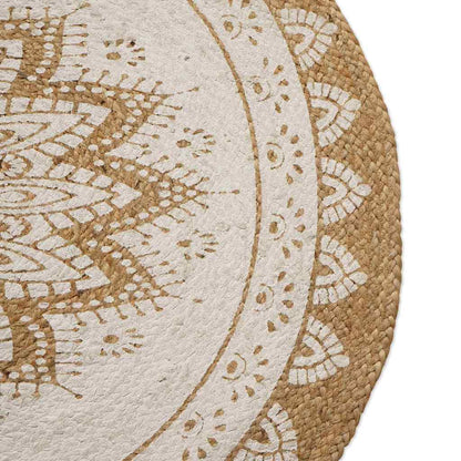 Area Rugs Floral Natural with White Print 100 x 152 cm Jute