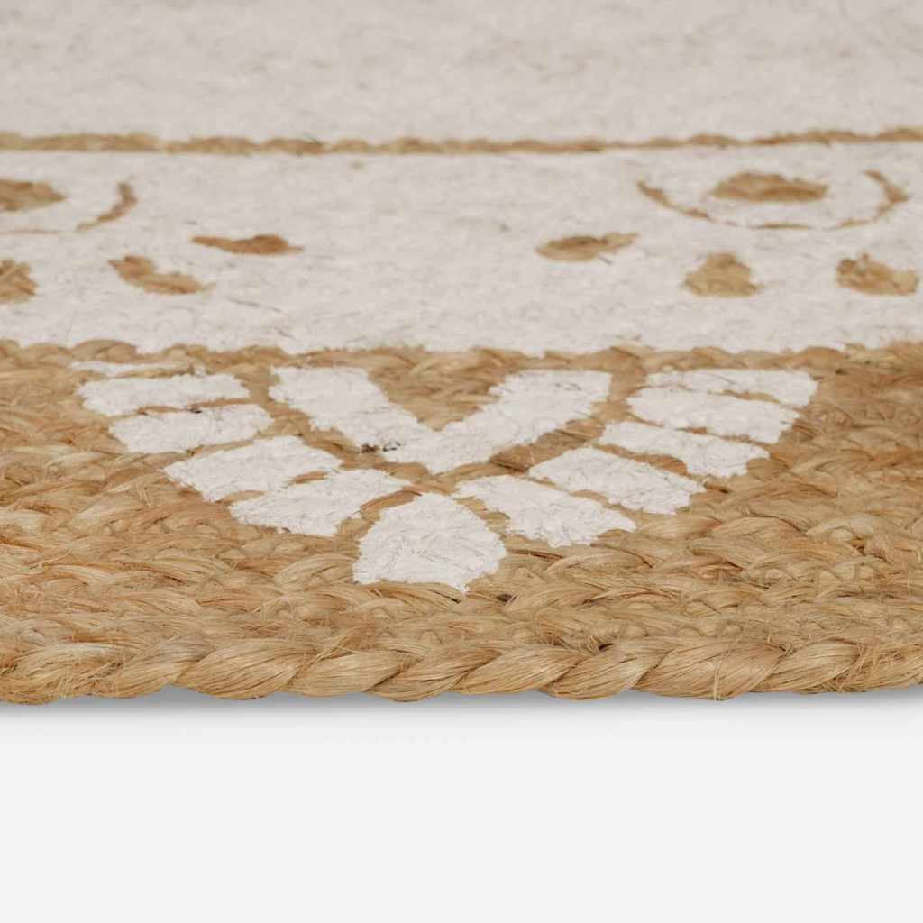 Area Rugs Floral Natural with White Print 100 x 152 cm Jute