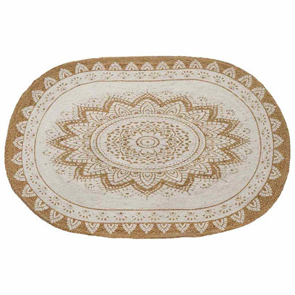 Area Rugs Floral Natural with White Print 100 x 152 cm Jute