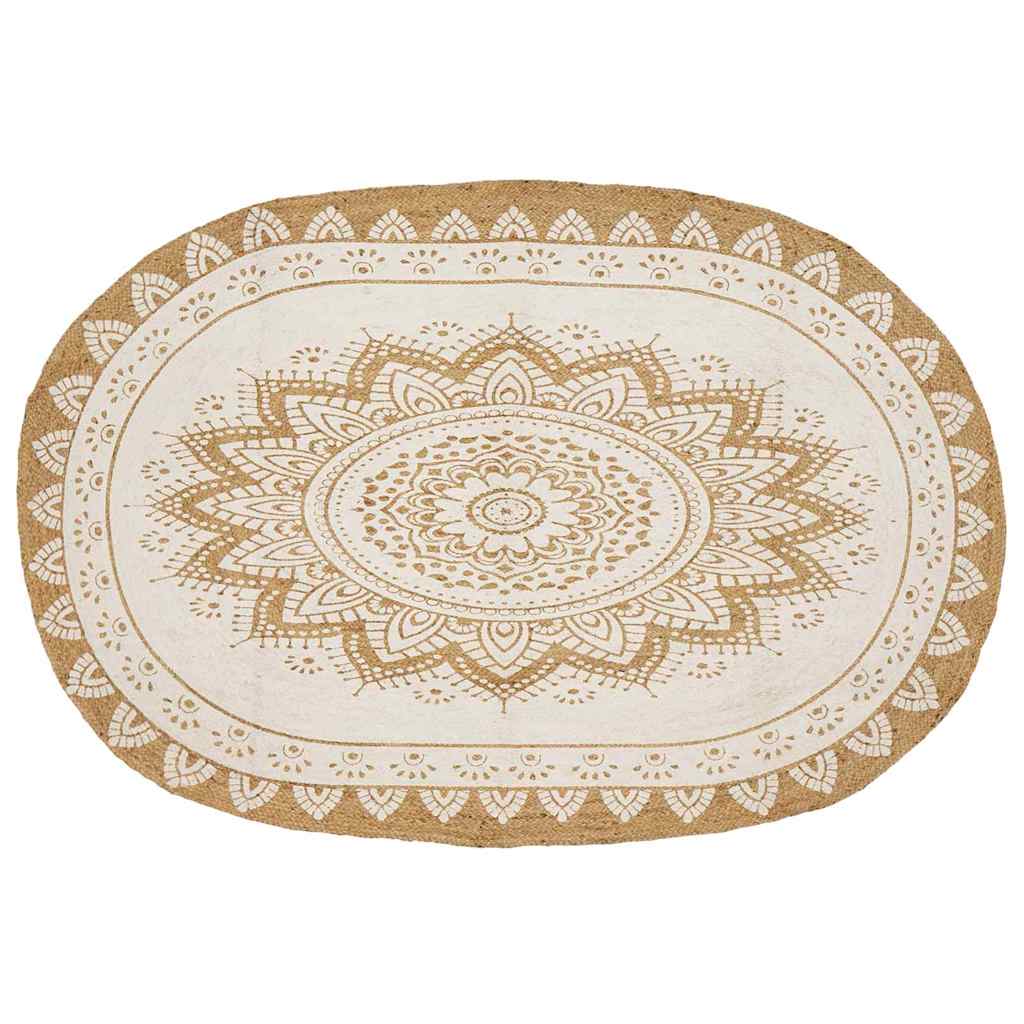 Area Rugs Floral Natural with White Print 152 x 245 cm Jute