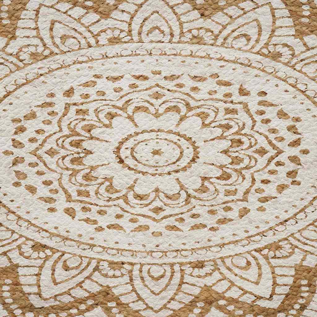 Area Rugs Floral Natural with White Print 205 x 305 cm Jute