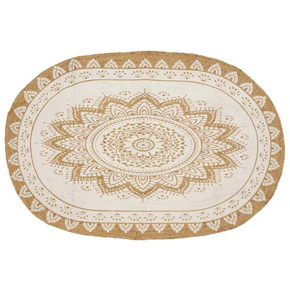 Area Rugs Floral Natural with White Print 205 x 305 cm Jute