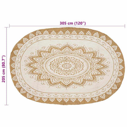 Area Rugs Floral Natural with White Print 205 x 305 cm Jute