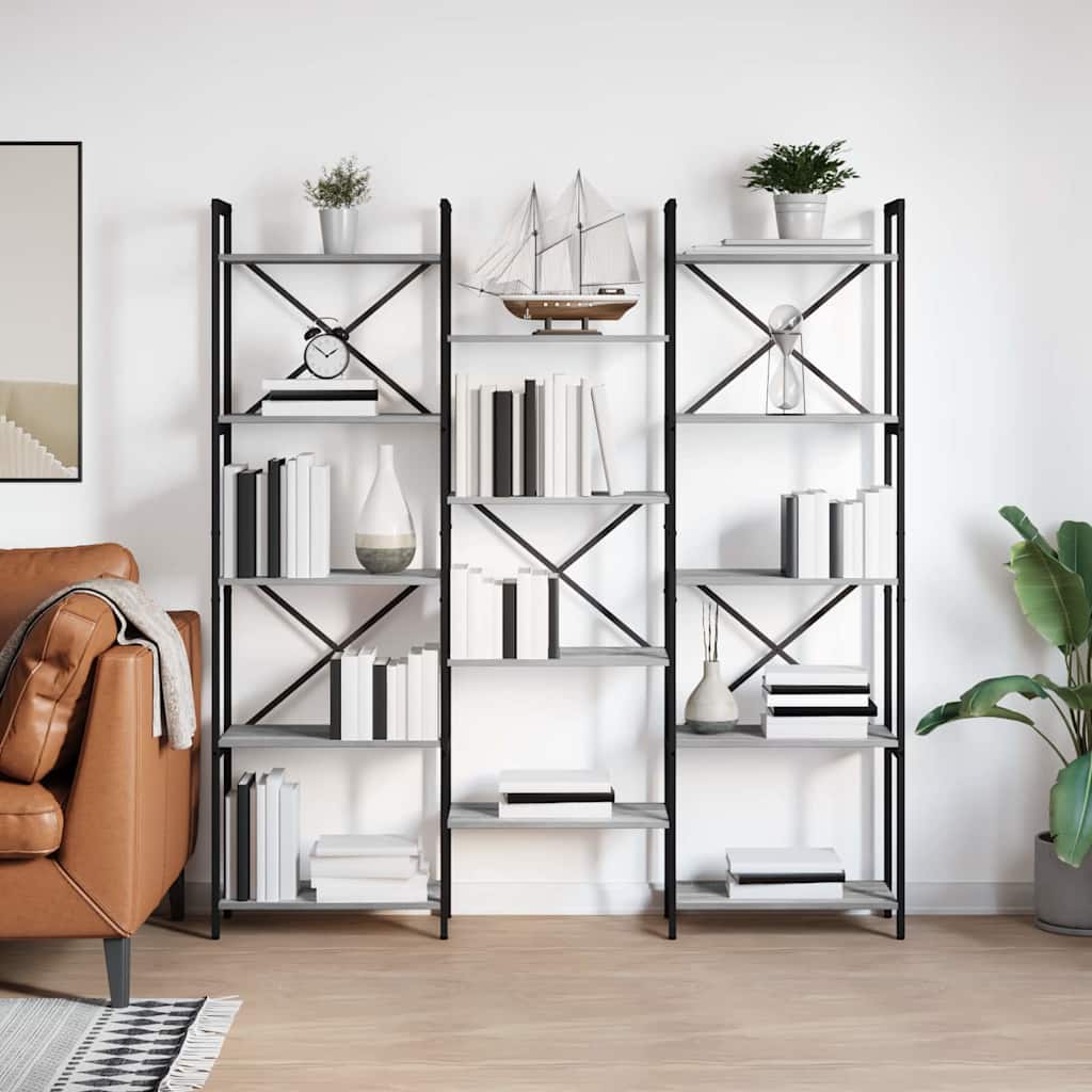 Bookshelf 156 x 25 x 167 cm Engineered Wood Grey sonoma