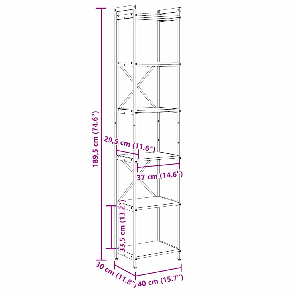 Bookshelf Sonoma Oak 40 x 30 x 189.5 cm Engineered Wood