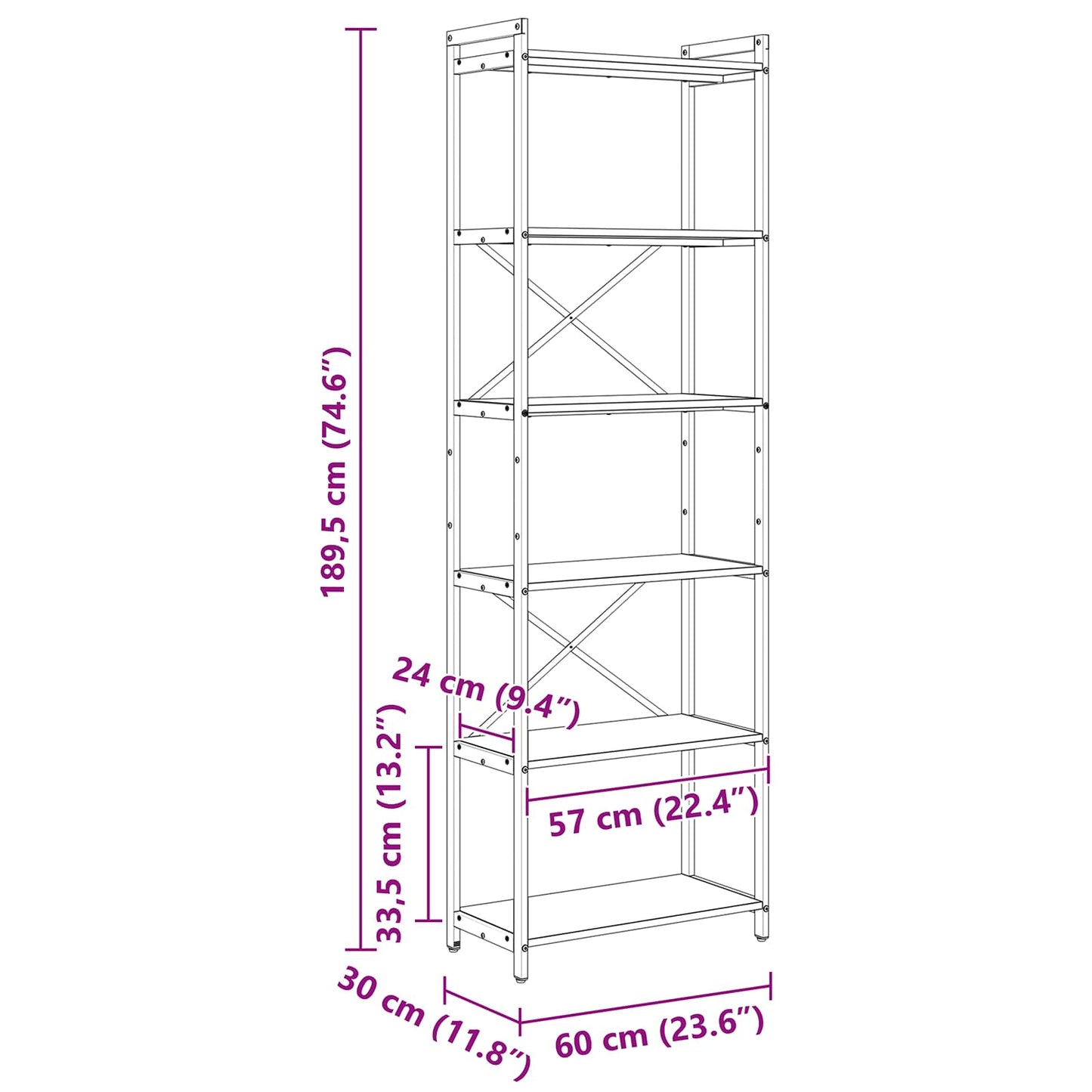 Bookshelf Grey sonoma 60 x 30 x 190 cm Engineered Wood