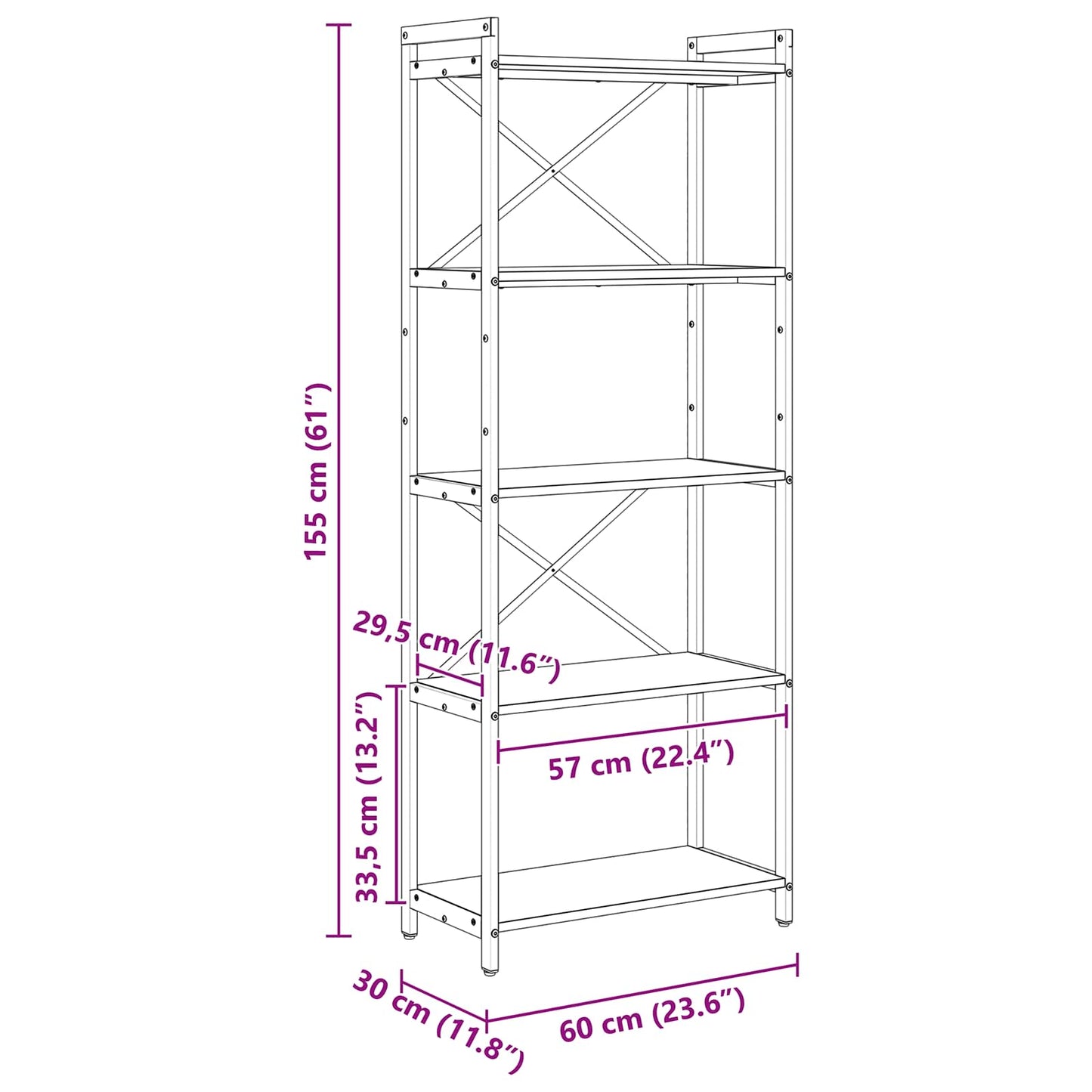Bookshelf Black Oak 60 x 30 x 155 cm Engineered Wood
