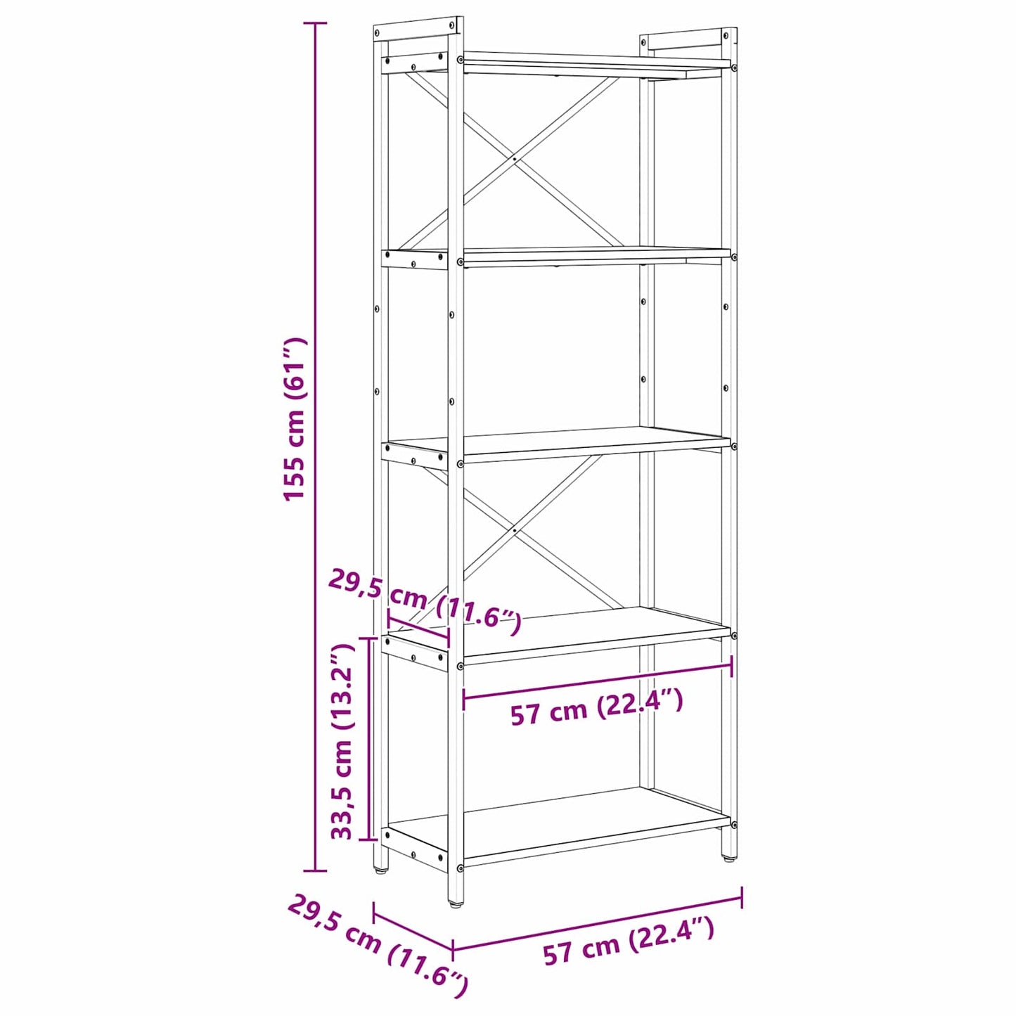 Bookshelf Sonoma Oak 60 x 30 x 155 cm Engineered Wood