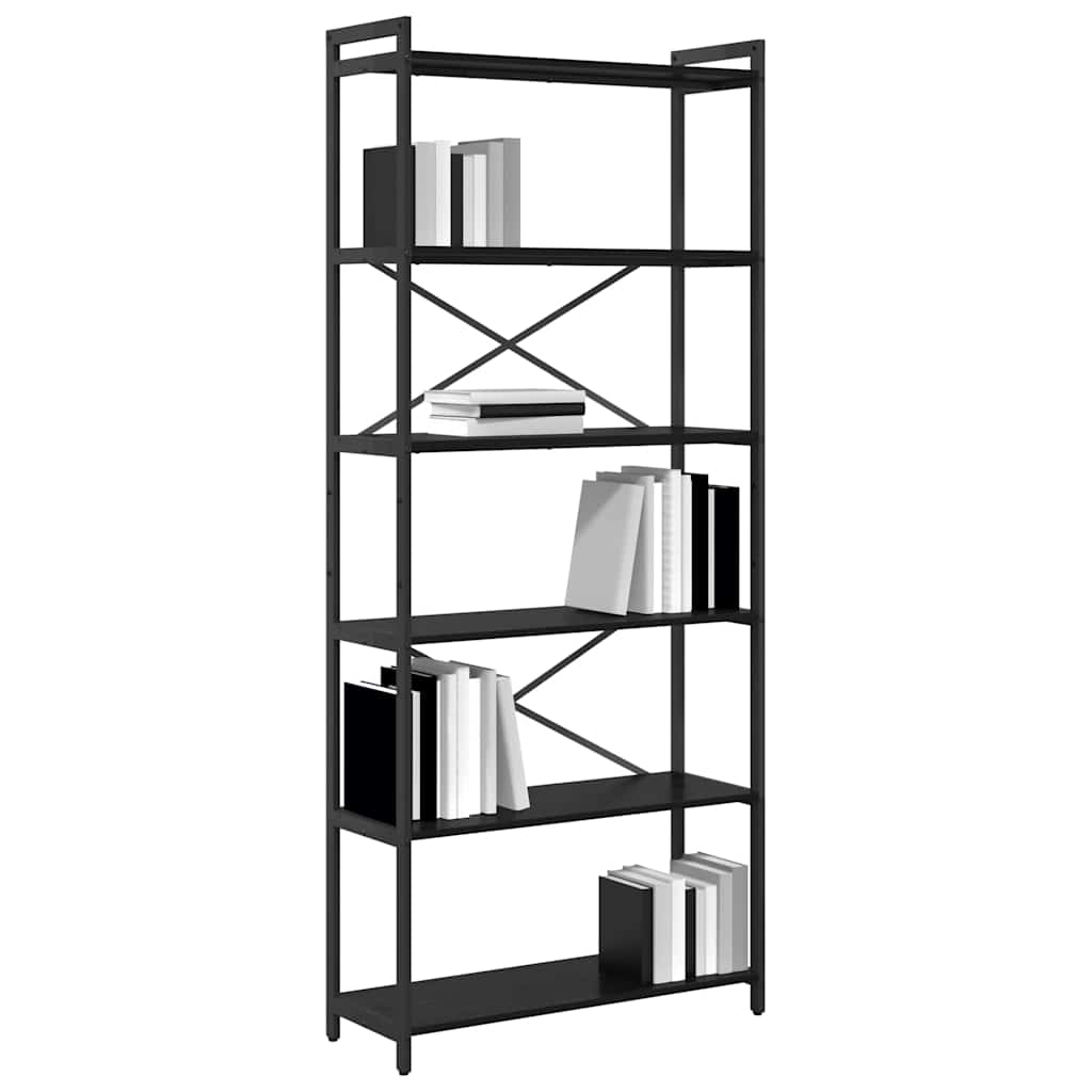 Bookshelf Black Oak 80 x 30 x 190 cm Engineered Wood