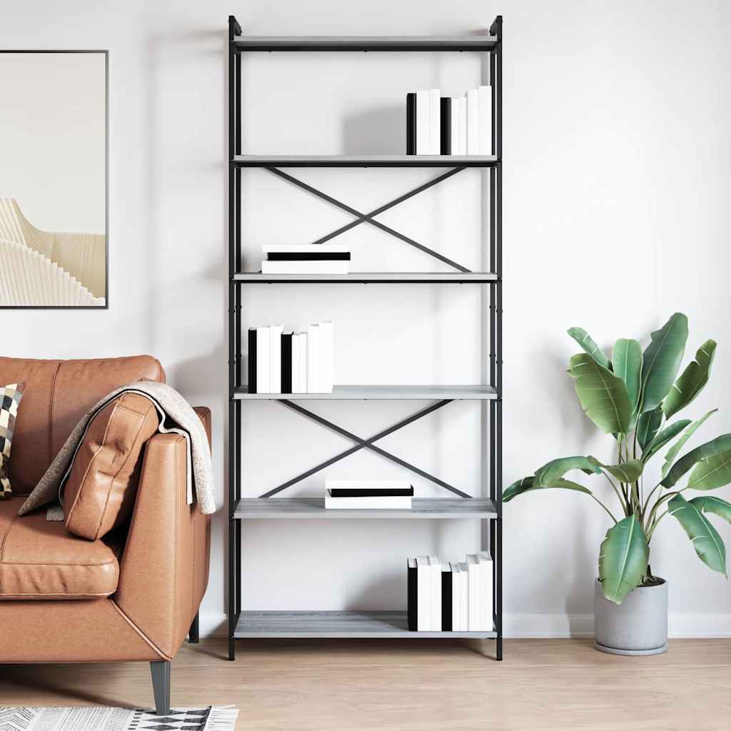 Bookshelf 80 x 30 x 189.5 cm Engineered Wood Grey sonoma
