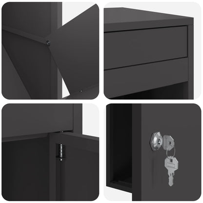 Parcel Drop Box with Storage Black 47.5 x 38 x 59 cm Steel