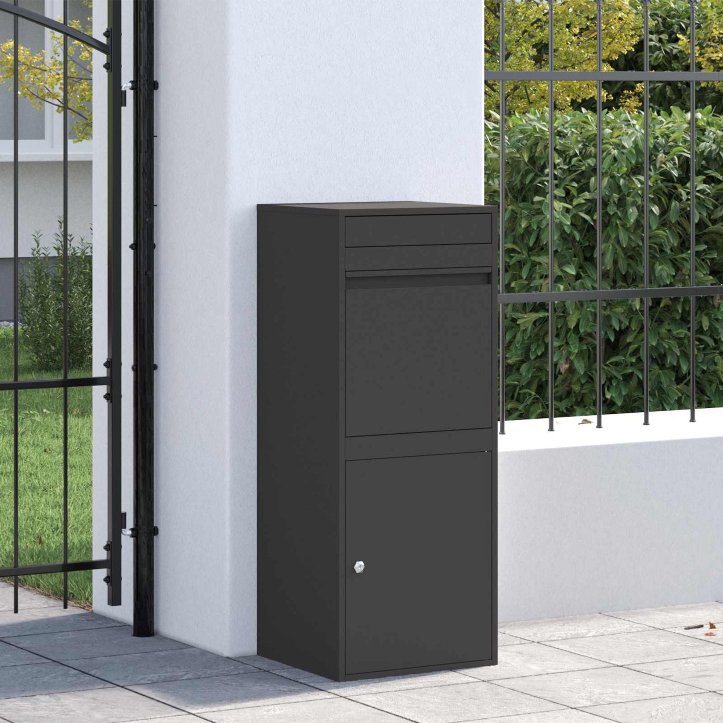 Parcel Drop Box with Storage Black 47.5 x 38 x 59 cm Steel