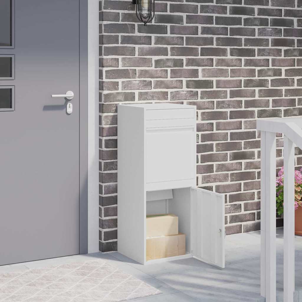 Parcel Drop Box with Storage White 41 x 38 x 103 cm Steel