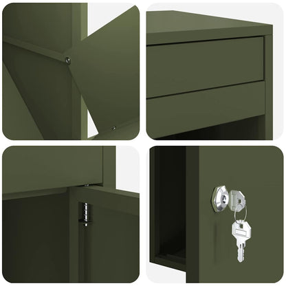 Parcel Drop Box with Storage Olive green 41 x 38 x 103 cm Steel