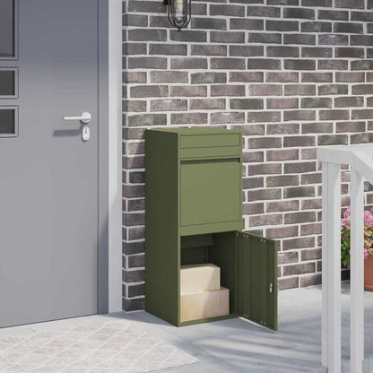 Parcel Drop Box with Storage Olive green 41 x 38 x 103 cm Steel