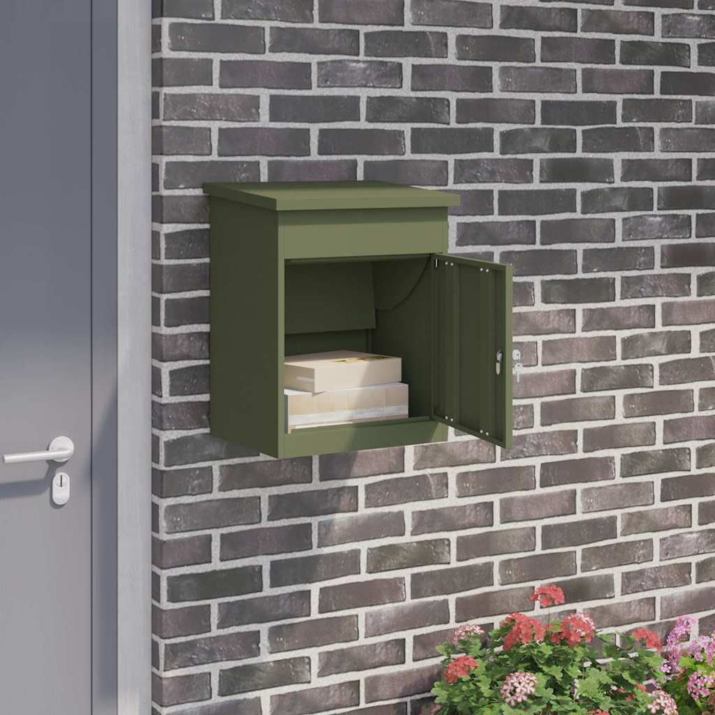 Parcel Drop Box with Door Olive green 47.5 x 38 x 59 cm Steel