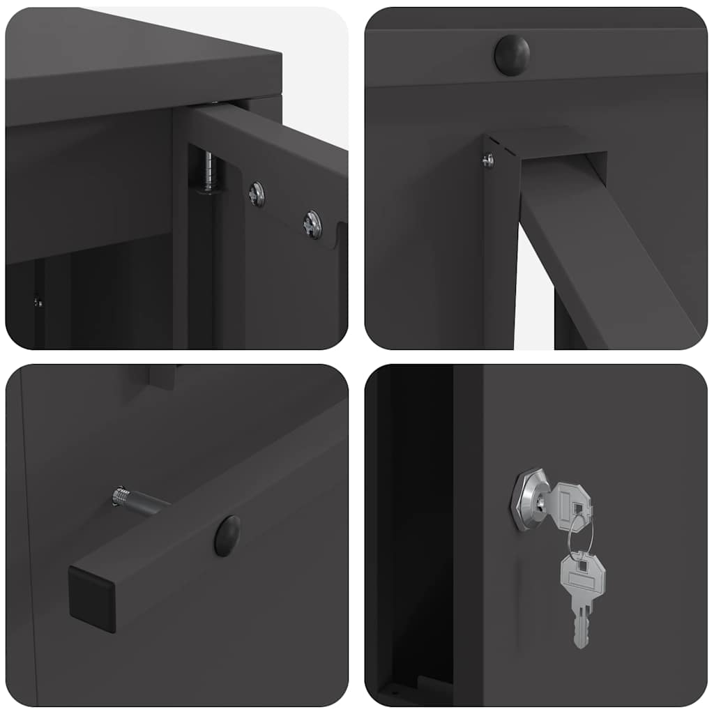 Mailbox with Storage with Door Black 30 x 20 x 55 cm Steel