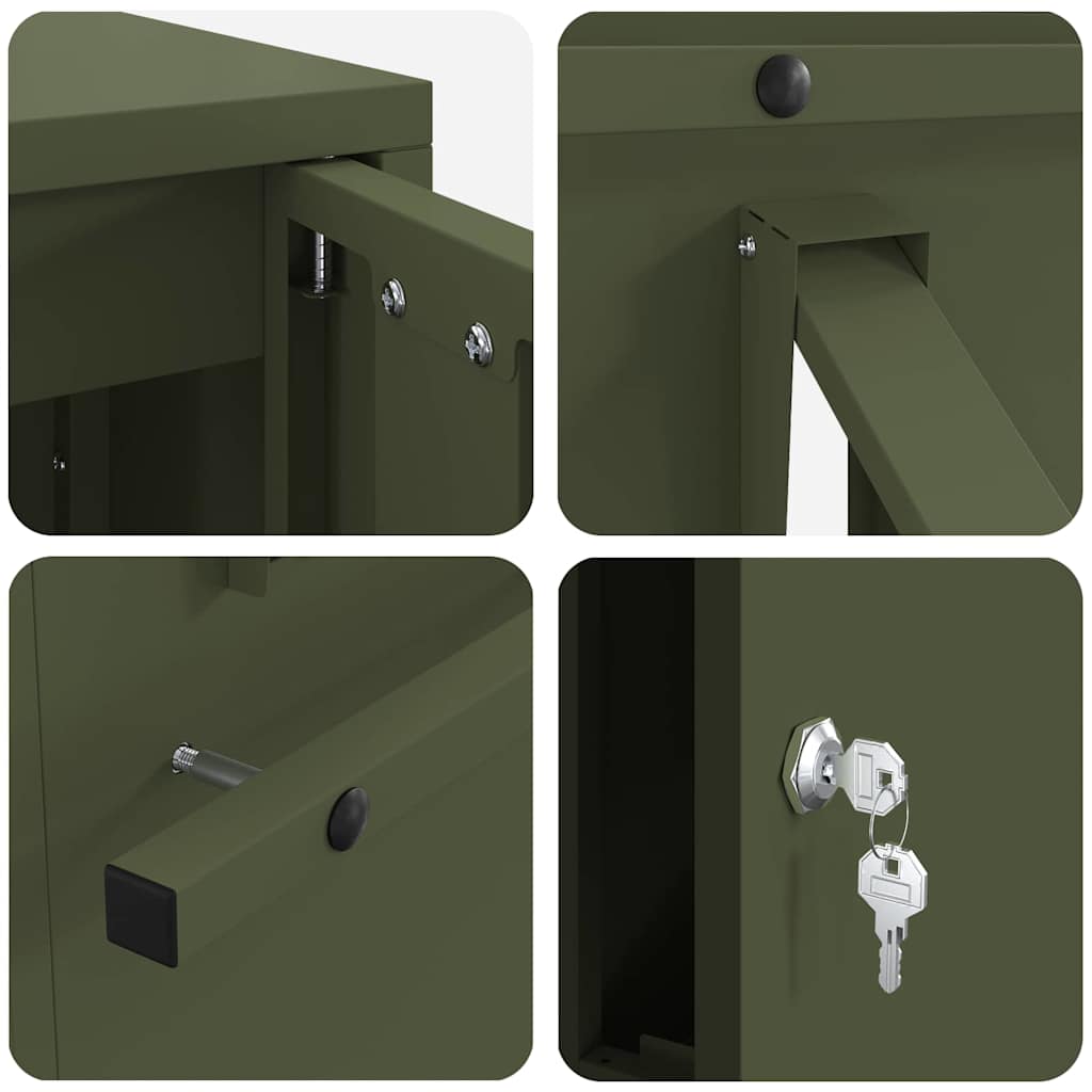 Mailbox with Storage Olive green 30 x 20 x 55 cm Steel