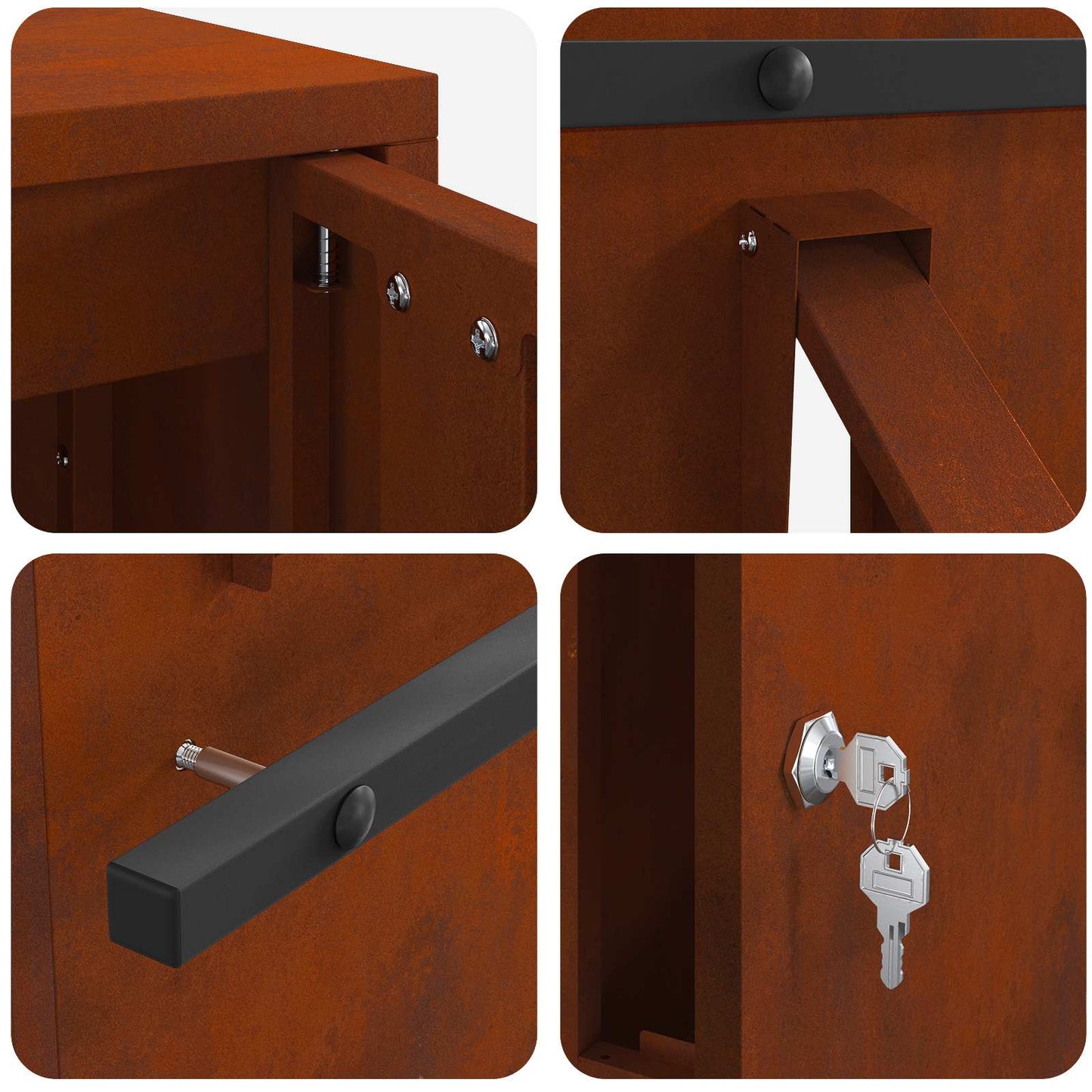 Mailbox with Storage Rusty 30 x 20 x 55 cm Weathering Steel