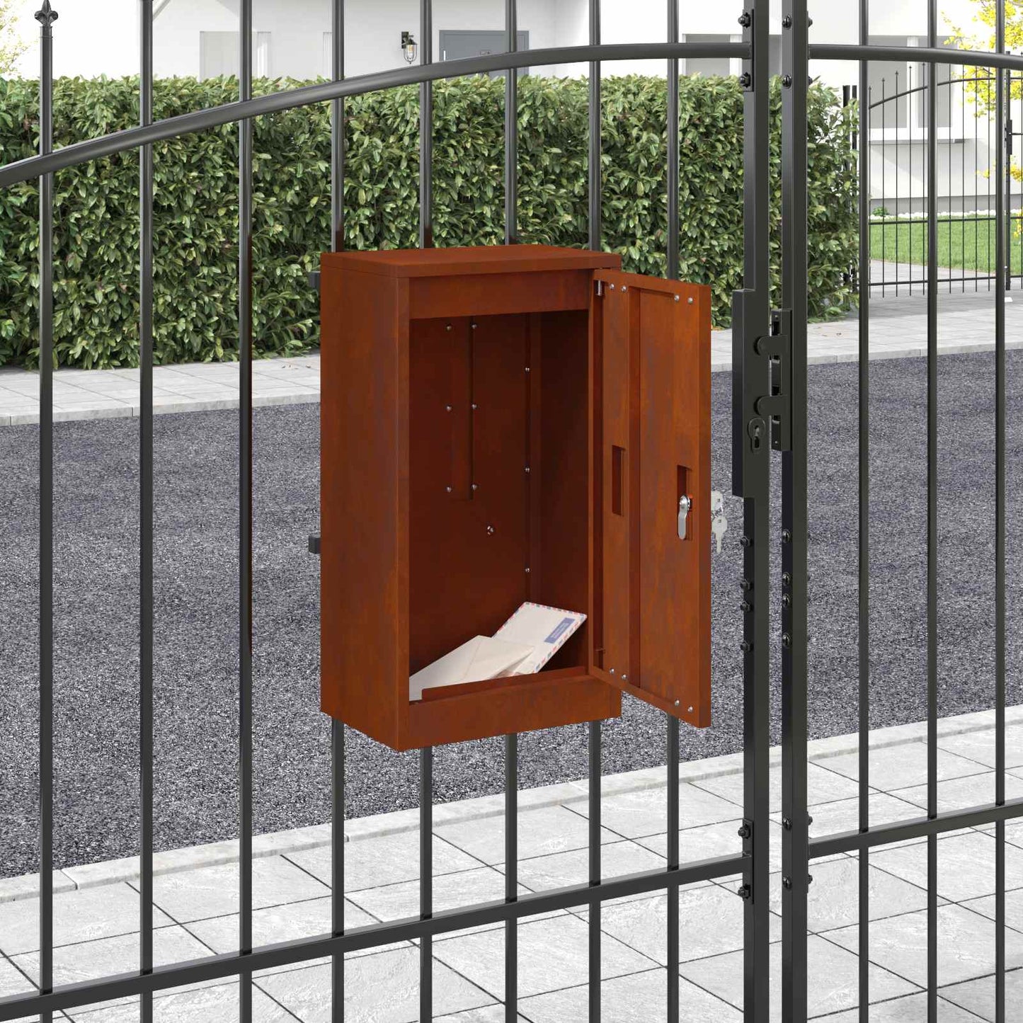 Mailbox with Storage Rusty 30 x 20 x 55 cm Weathering Steel