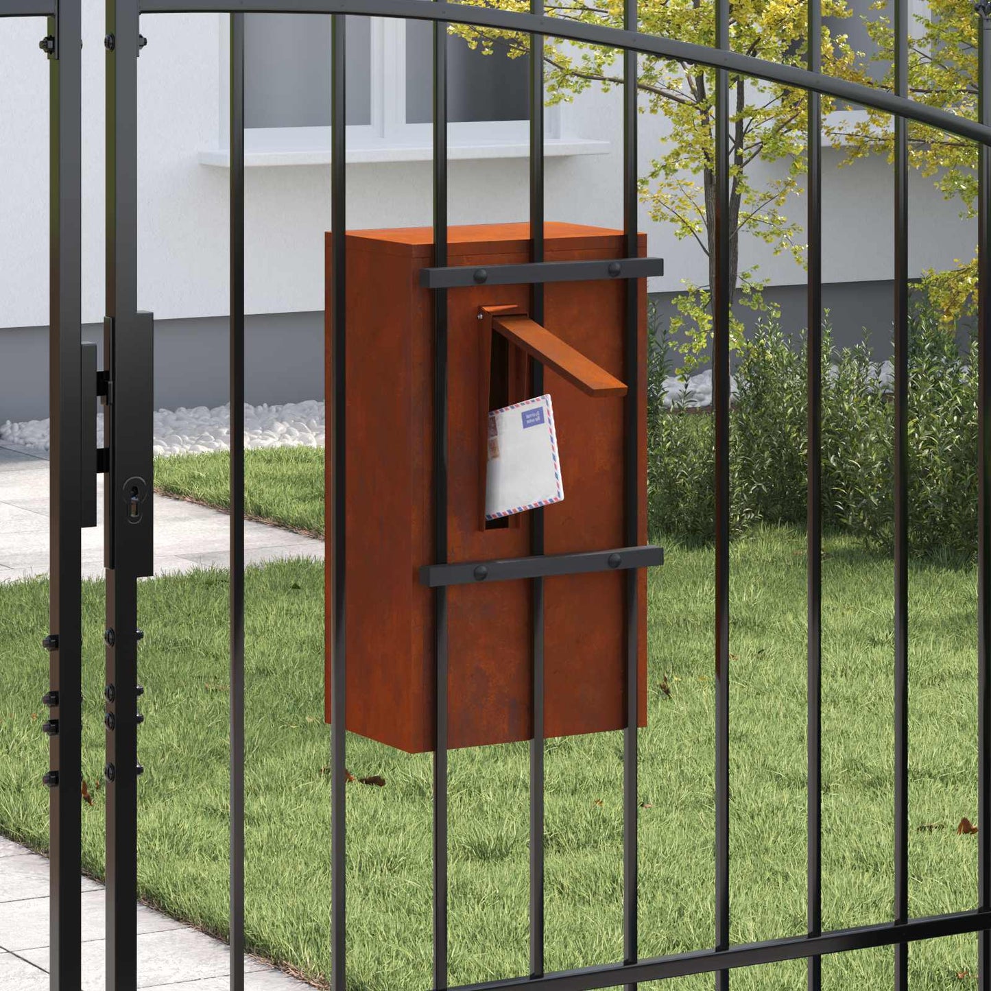 Mailbox with Storage Rusty 30 x 20 x 55 cm Weathering Steel