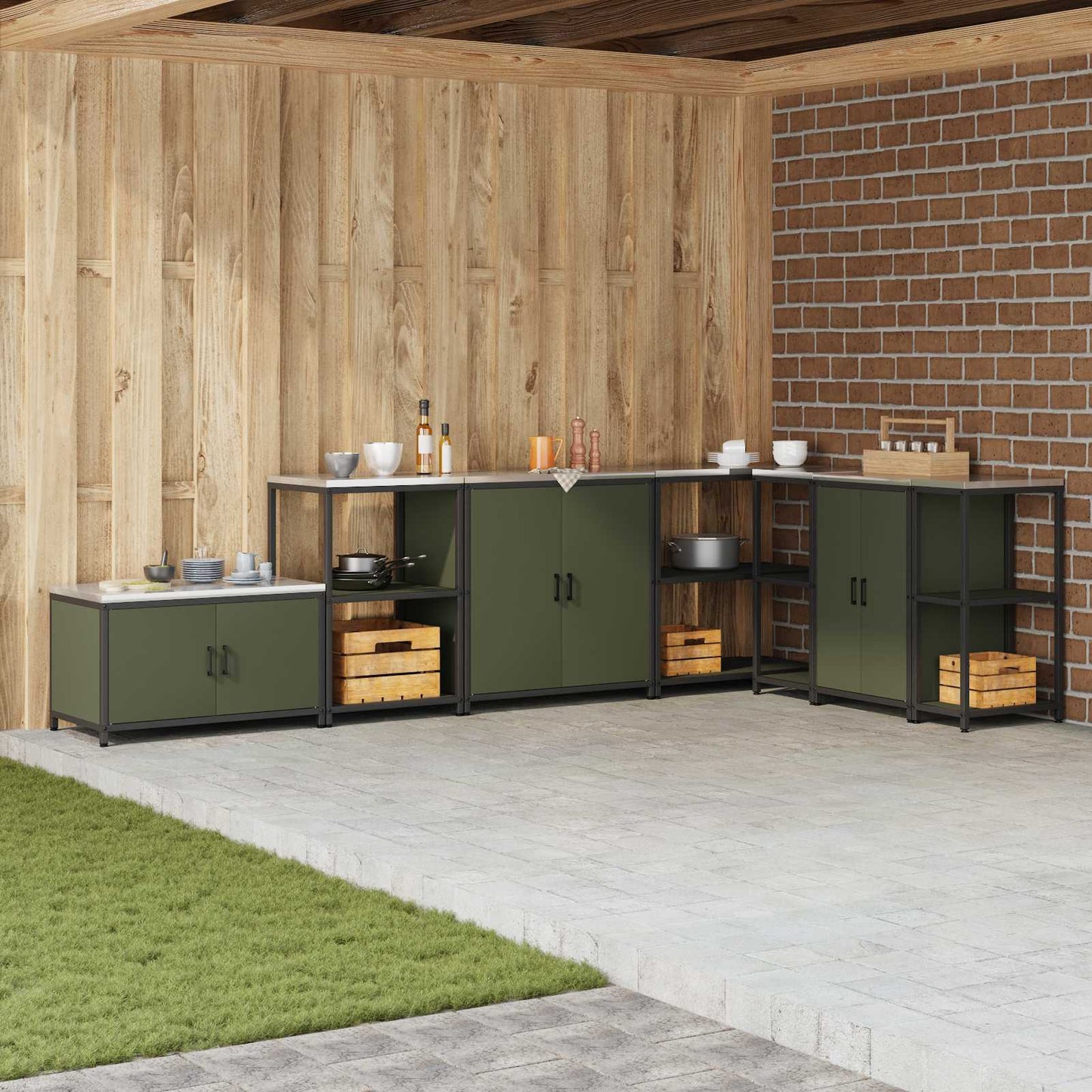 Kitchen Storage with Shelf Olive Green 60 x 50 x 92 cm Steel