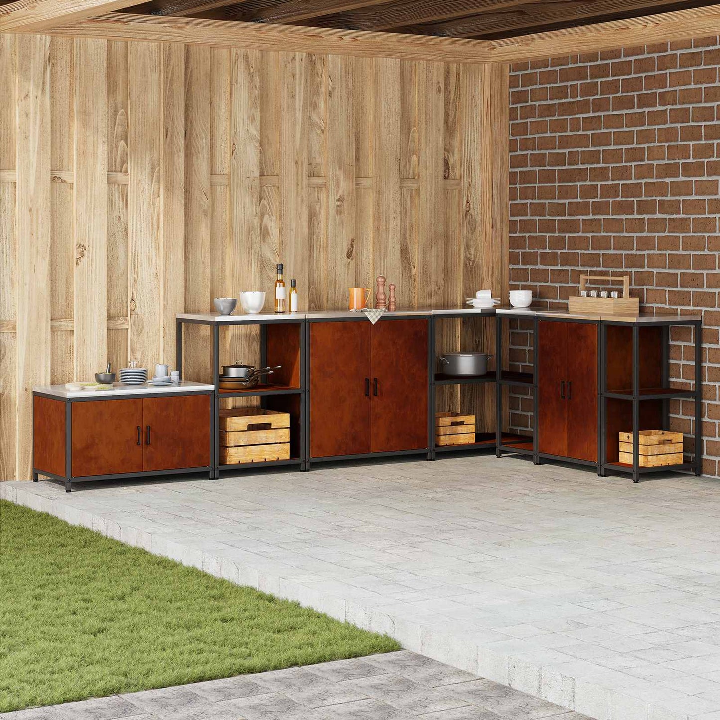 Kitchen Storage HATTEM Rusty 90 x 50 x 92 cm Steel