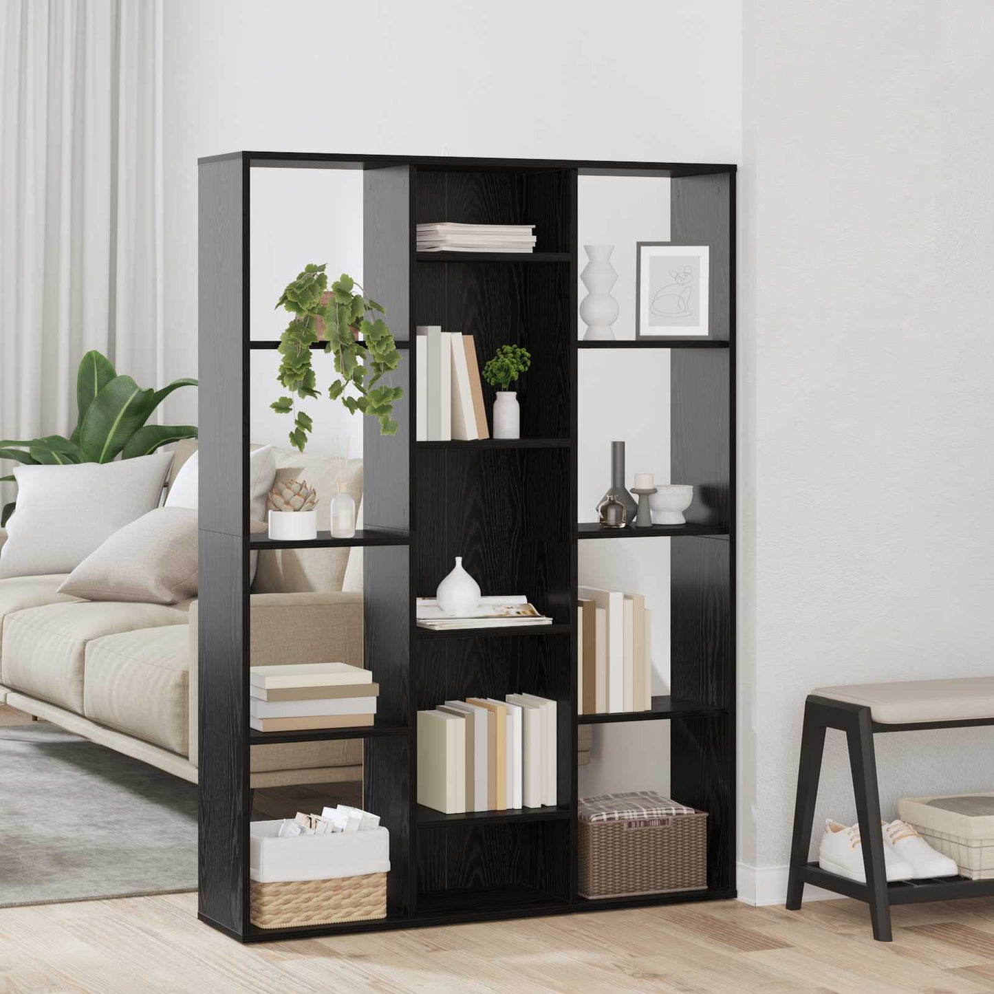 Room Divider Black Oak 100 x 24 x 140 cm Engineered Wood