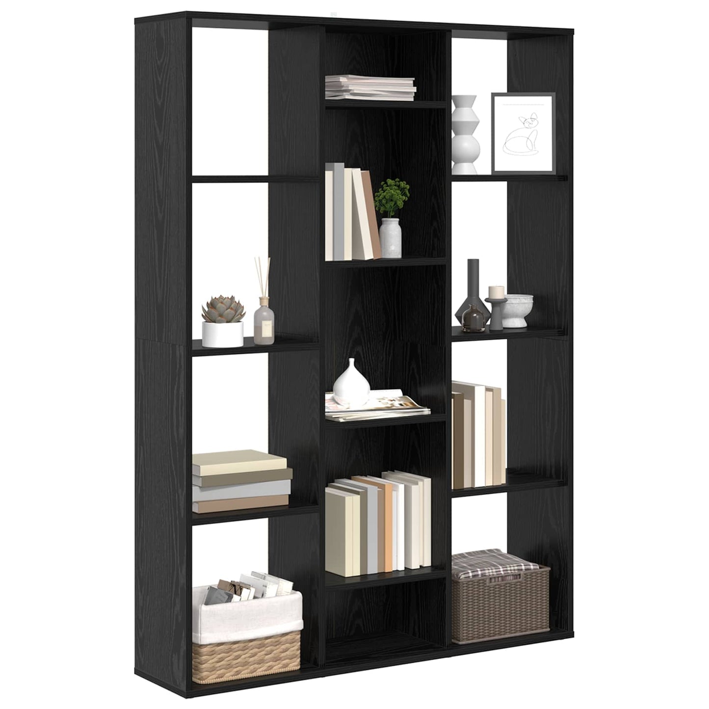 Room Divider Black Oak 100 x 24 x 140 cm Engineered Wood