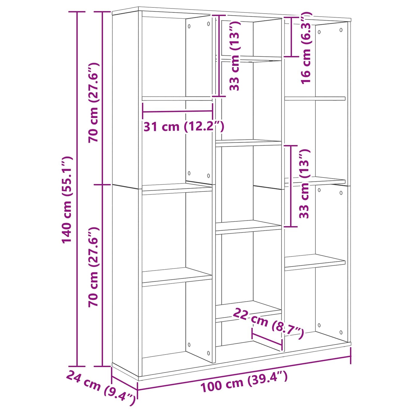 Room Divider Black Oak 100 x 24 x 140 cm Engineered Wood