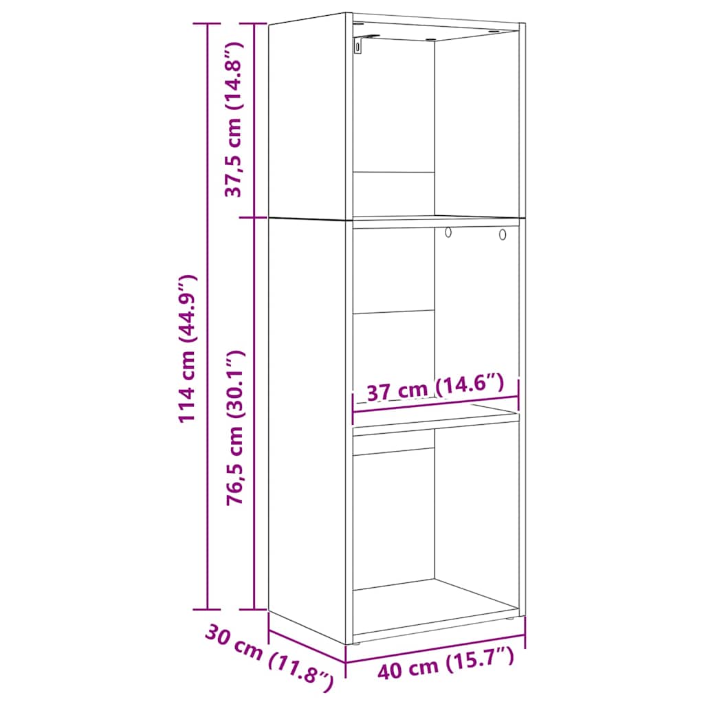 Bookshelf 3-Tier 40 x 30 x 114 cm Engineered Wood Black Oak