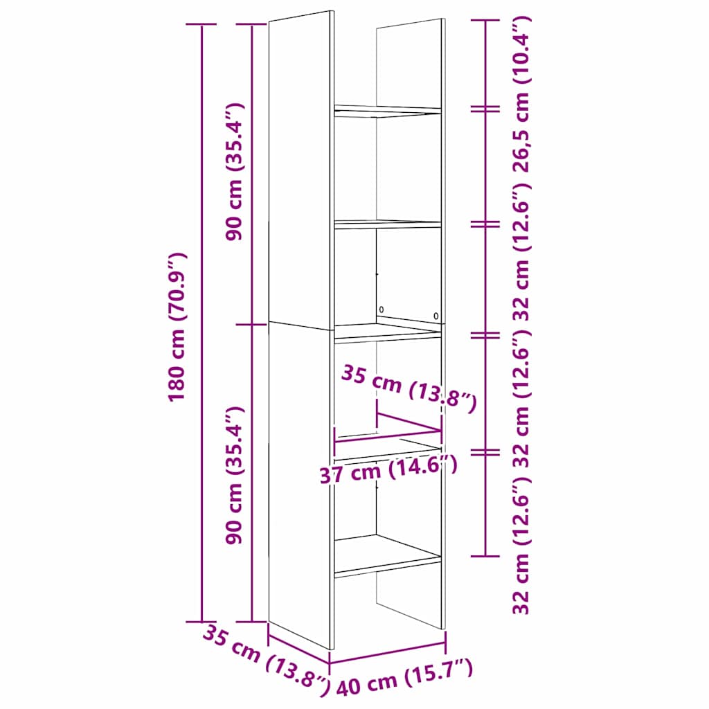 Book Cabinet 5-Tier 40 x 35 x 180 cm Engineered Wood Black Oak