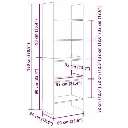 Book Cabinet 5-Tier 60 x 35 x 180 cm Engineered Wood Black Oak