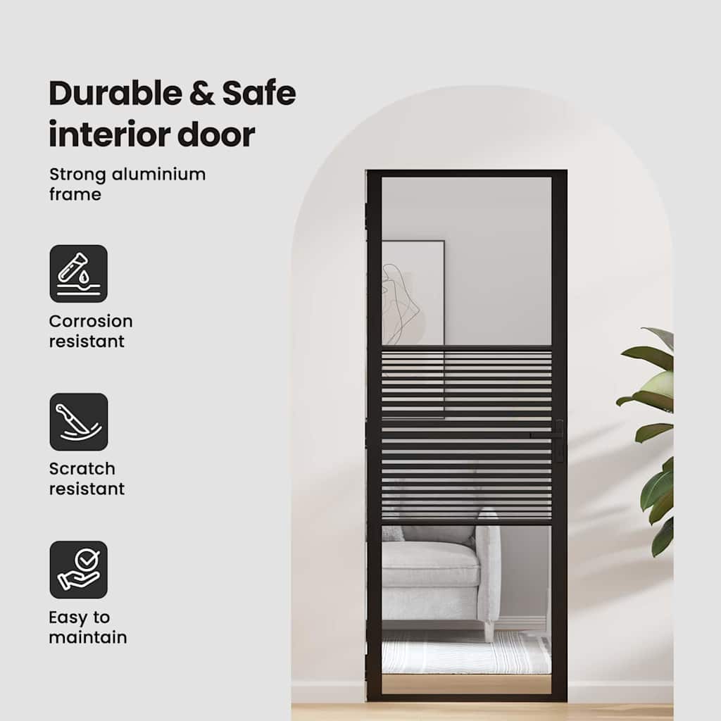 Glass Door Striped Black 83 x 3.5 x 201.5 cm Aluminium