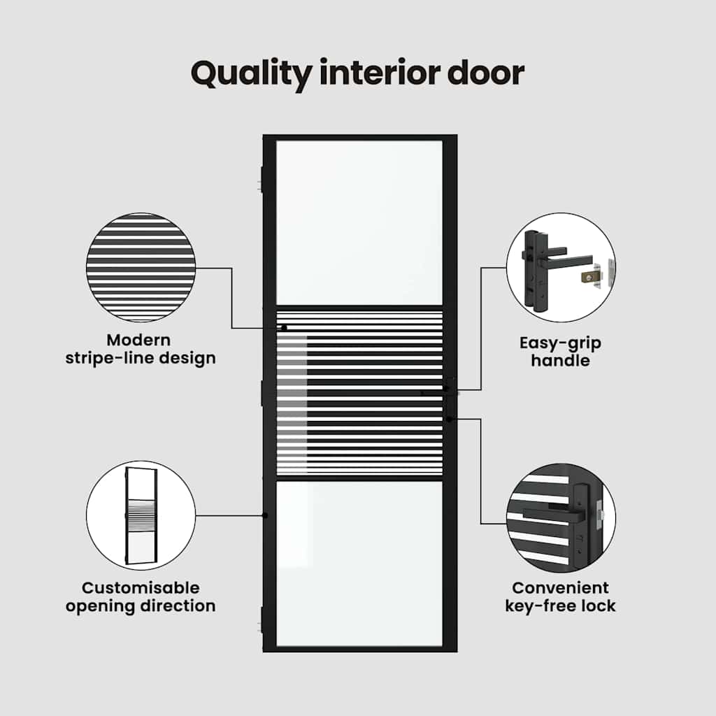 Glass Door Striped Black 93 x 3.5 x 201.5 cm Aluminium