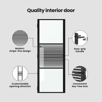 Glass Door Striped Black 93 x 3.5 x 201.5 cm Aluminium