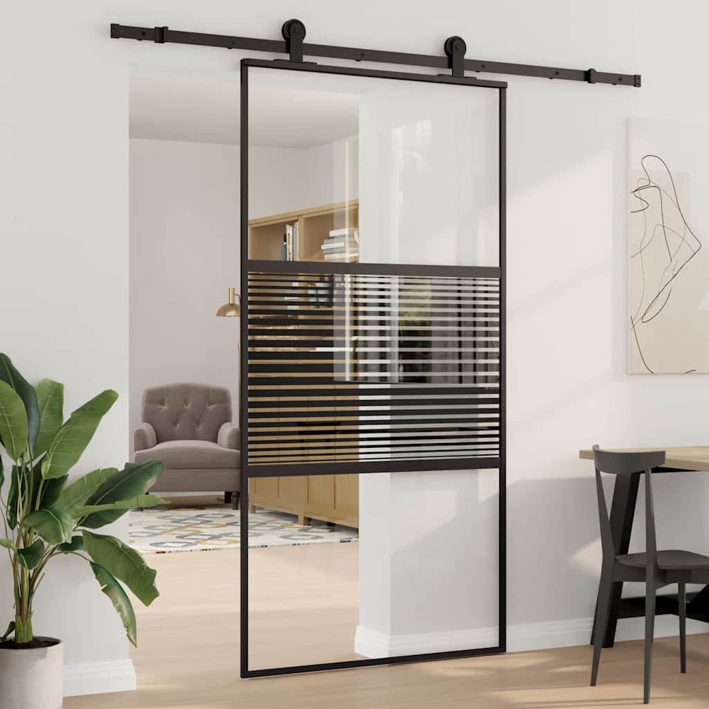 Glass Door Striped Black 102.5 x 2 x 205 cm Aluminium