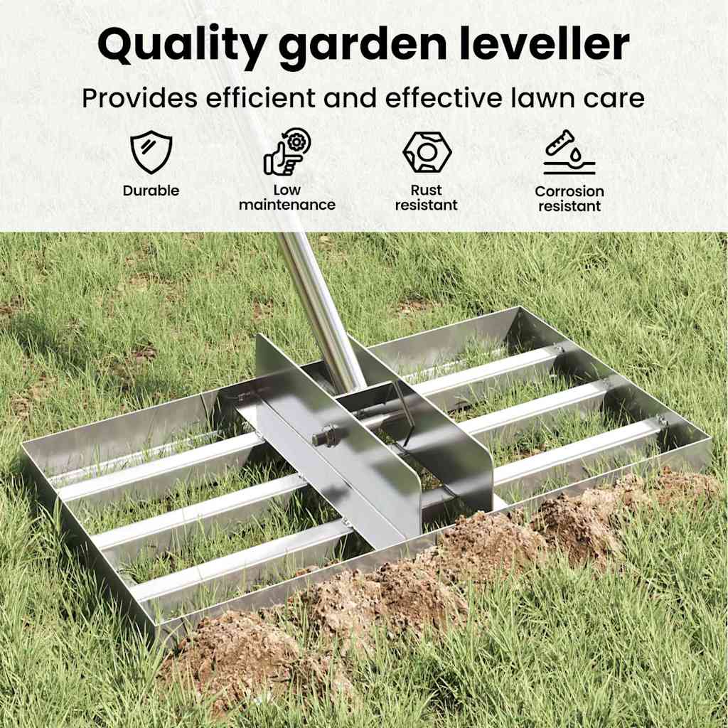 Garden Leveling Rake Silver 45 x 25 x 200 cm Stainless Steel
