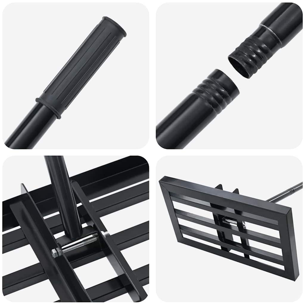 Garden Leveling Rake Black 45 x 25 x 200 cm Powder-Coated Steel