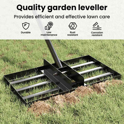 Garden Leveling Rake Black 45 x 25 x 200 cm Powder-Coated Steel