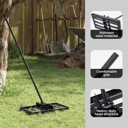 Garden Leveling Rake Black 45 x 25 x 200 cm Powder-Coated Steel